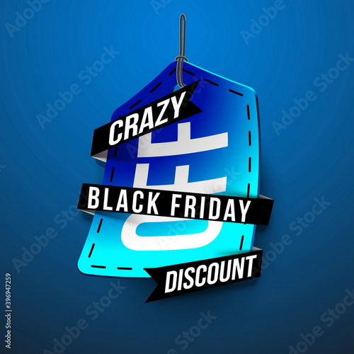 Sticker for mega-sale "Black Friday". Black Friday discount poster. Annual Christmas sales season. Big discounts in retail and online stores (up to 50%). Friday, November 29, 2019