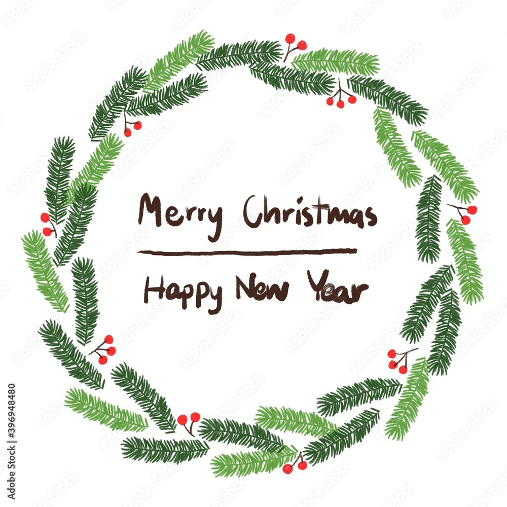 Hand draw Christmas wreath with crayons. Hand draw Christmas wreath with crayons.
