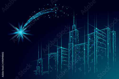 Shooting star low poly space. Night Christmas symbol make a wish. Astronomy glowing comet magic falling meteorite vector illustration