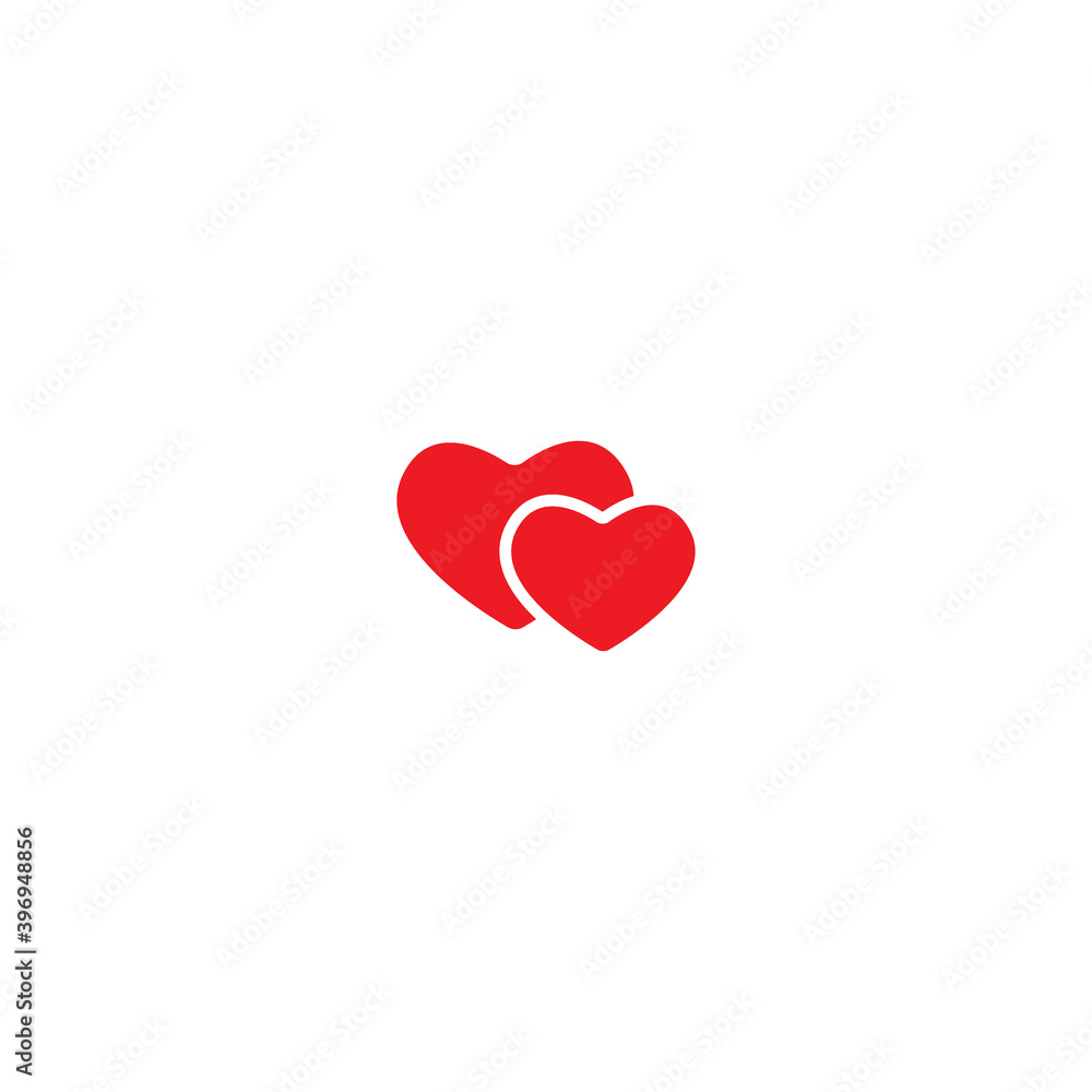 two red hearts isolated on white background. Love, romantic icon.