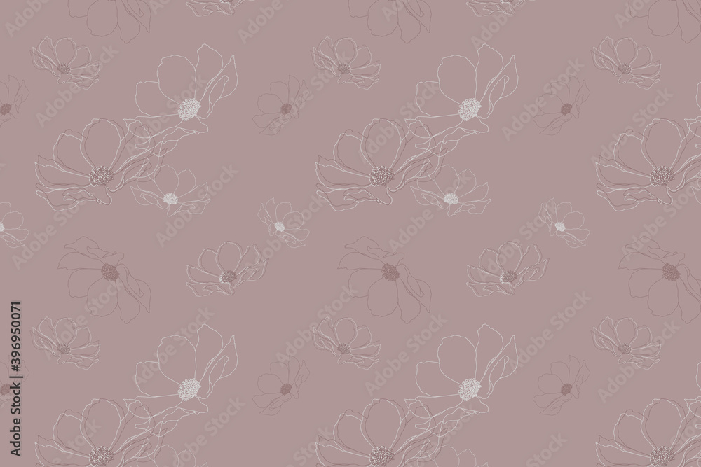 Seamless flowers pattern on pink background