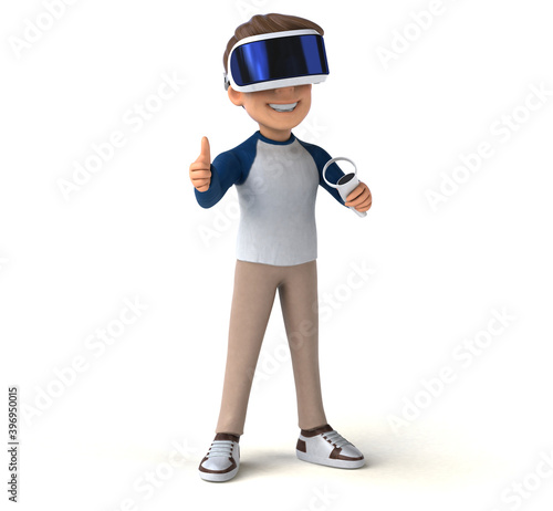 Fun 3D illustration of a cartoon kid with a VR helmet © Julien Tromeur