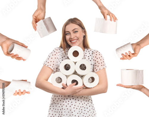 Young woman and hands with ...