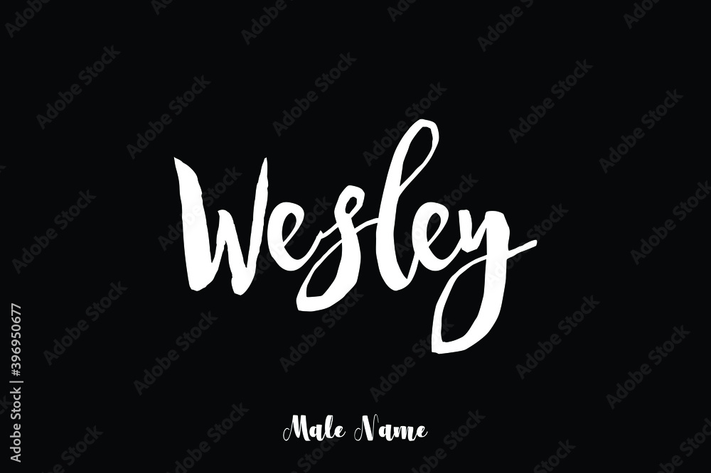 Wesley -Male Name Bold Calligraphy White Color Text on Black Background