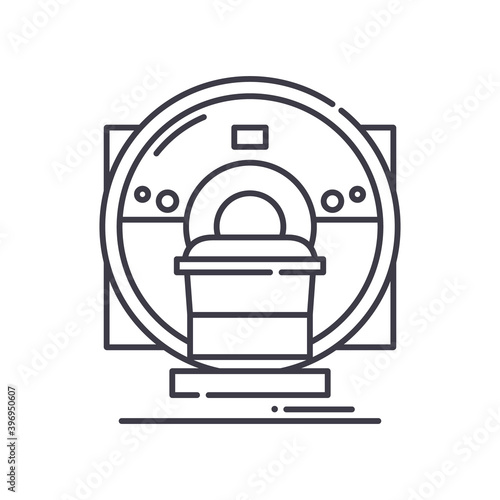 Mri diagnostics center icon, linear isolated illustration, thin line vector, web design sign, outline concept symbol with editable stroke on white background.