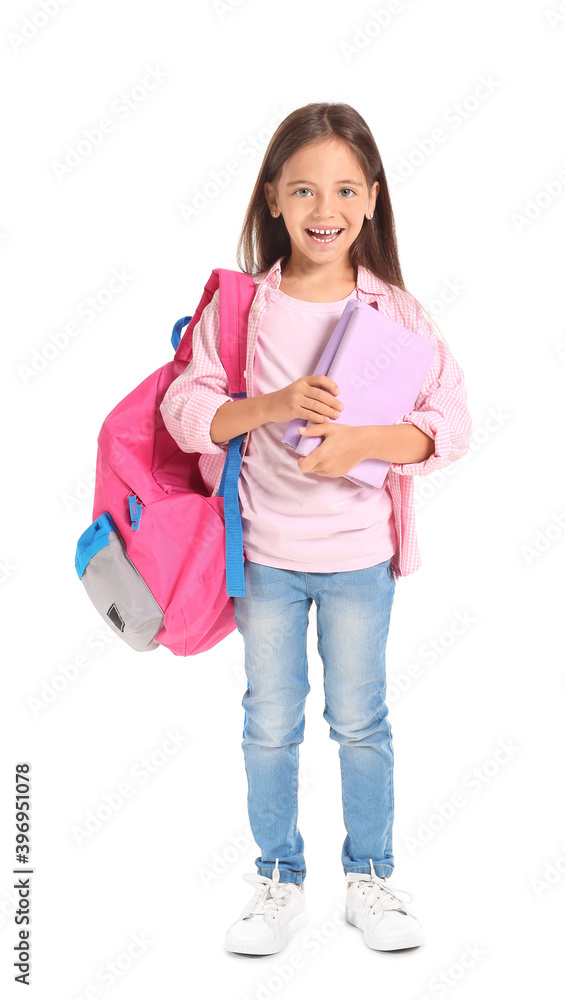 Cute little schoolgirl on white background Cute little schoolgirl on white background