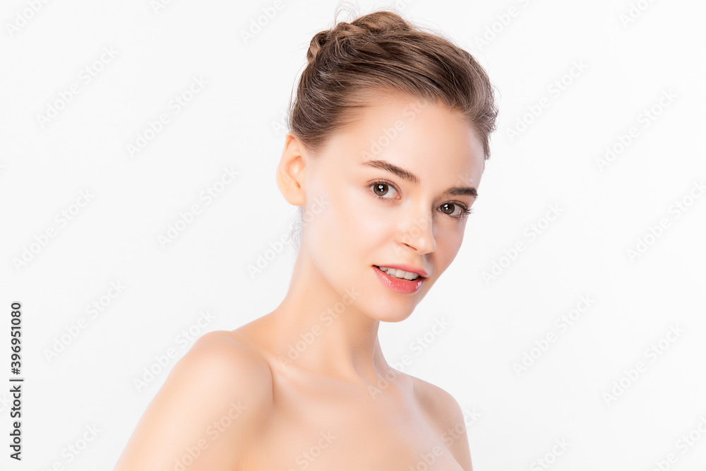 Beautiful young woman with clean fresh skin on white background, Face care, Facial treatment, Cosmetology, beauty and spa, women portrait Beautiful young woman with clean fresh skin on white background, Face care, Facial treatment, Cosmetology, beauty and spa, women portrait