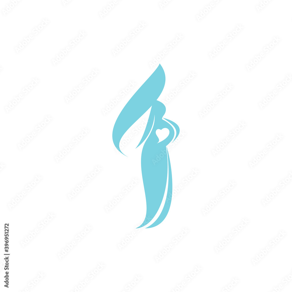 Fototapeta premium Graceful powder blue pregnant woman logotype. vector simple logo isolated on white.