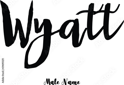 Wyatt -Male Name Cursive Calligraphy Black Color Text on White Background