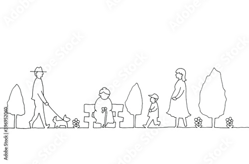 いろいろな人々の線画イラスト