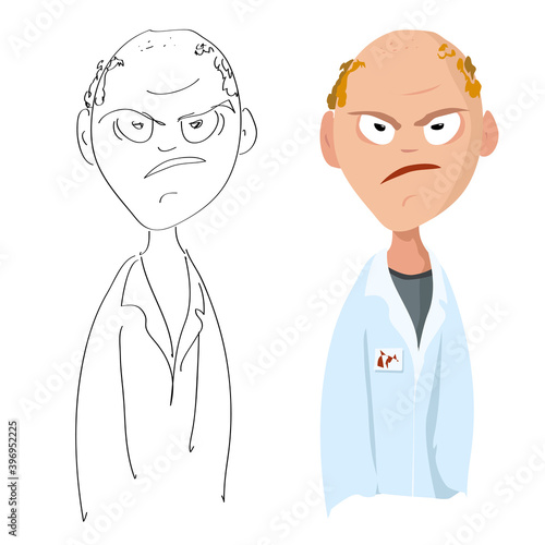 Vector cartoon portrait of a disgruntled angry male lab assistant