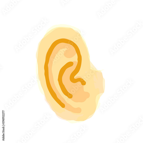 Cute Ear; Watercolor style icon, Hand drawn vector illustration like watercolor