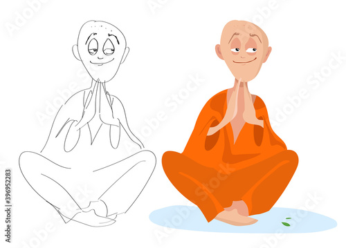 Foto Vector cartoon portrait of a sitting Lama and its sketch
