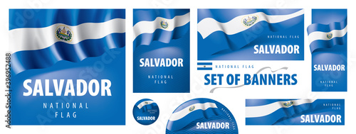 Vector set of banners with the national flag of the Salvador