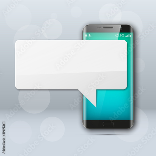 New model Mobile phone with platform for communication. Cell mobile short message. Smartphone blank colloquial cloud banner. Cellular empty advertising poster.