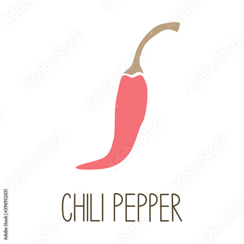 Cute caption chili pepper icon isolated on white background. Colorful pictogram original design. Can be used for infographics, identity or decoration. Vector shabby hand drawn illustration
