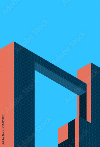 Abstract architecture cover in minimal style with retro colour. Vector illustration of building with shadow.