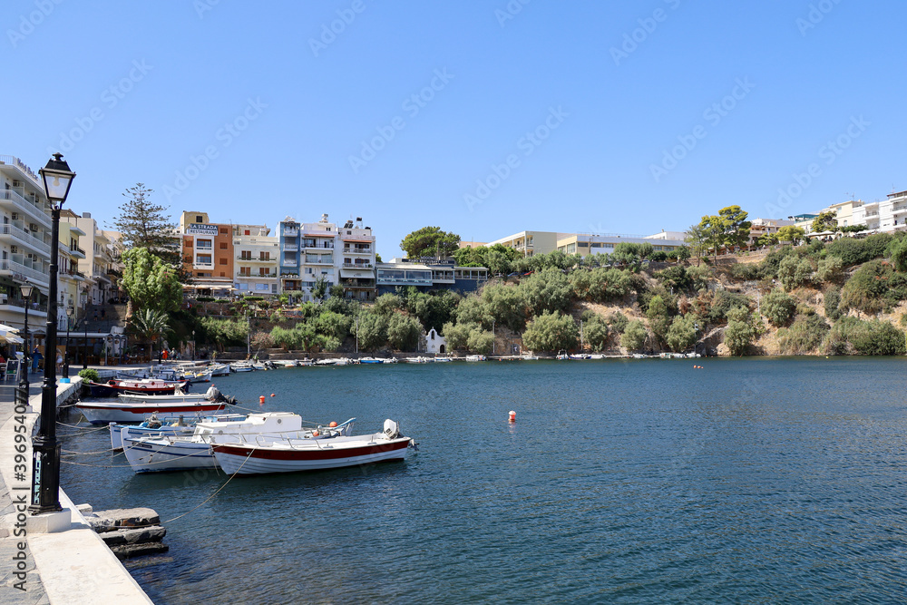 Lake in the city center of Agios Nikolaos in Crete, Greece