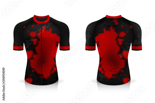 Specification Cycling Jersey template. mock up Sport T Shirt round neck uniform for bicycle apparel . Vector Illustration design , Separate work layers .