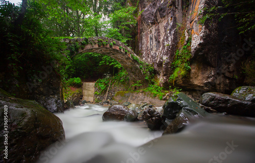 Artvin Arhavi double arches Bridges known as cifte kopruler with natural forest and blue sky background. photo