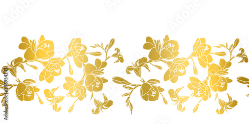 Border. Hand Drawn gold flower texture great for spring, summer, and fall wallpaper, backgrounds, wedding invitations, packaging design projects.