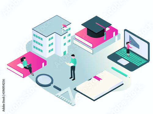 Student campus isometric 3D vector concept for landing page, template, ui, web, homepage, poster, banner, flyer