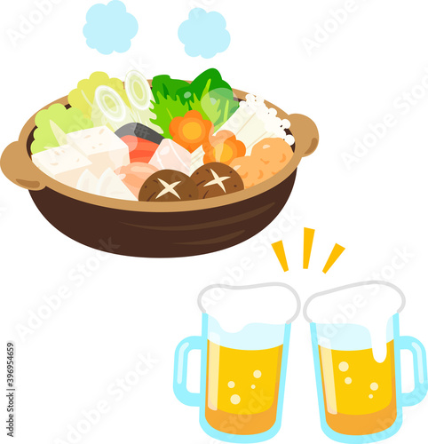 鍋料理とビール、忘年会、飲み会
