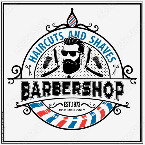 Barbershop poster, banner template with Bearded men. Vector illustration	