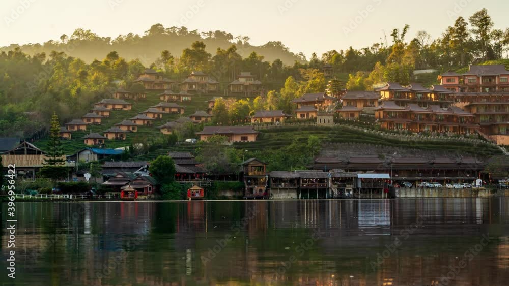 timelapse village in valley from day to night timelapse village in valley from day to night