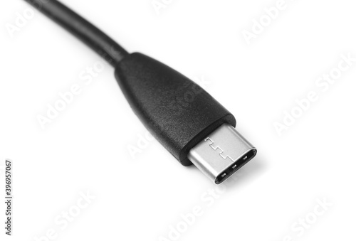 black USB Type-C cable closeup on a white background photo