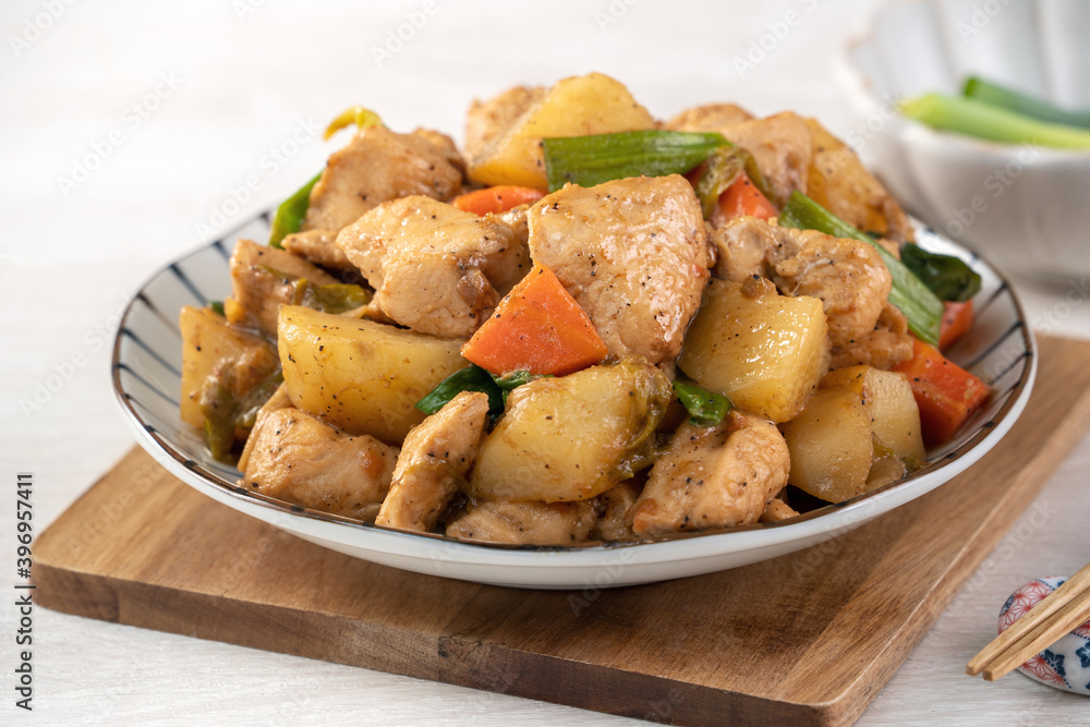 Homemade delicious cubed chicken with braised potato chunks. Homemade delicious cubed chicken with braised potato chunks.