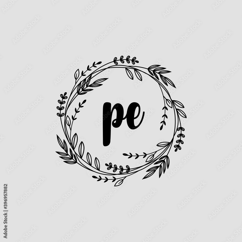 PE Initial handwriting logo template vector PE Initial handwriting logo template vector