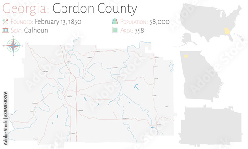 Large and detailed map of Gordon county in Georgia  USA. 