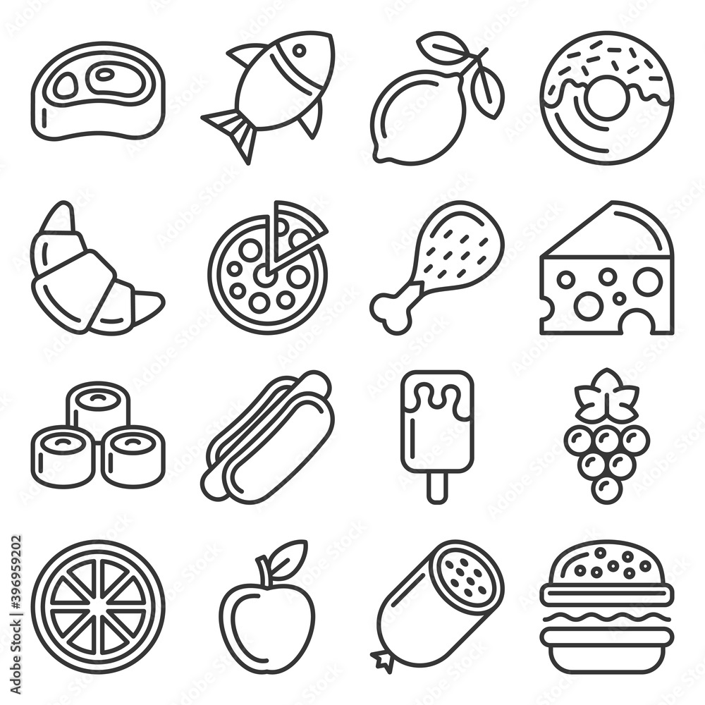 Food Icons Set on White Background. Vector