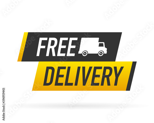 Free delivery service badge. Free delivery order with car on white background. Vector illustration.