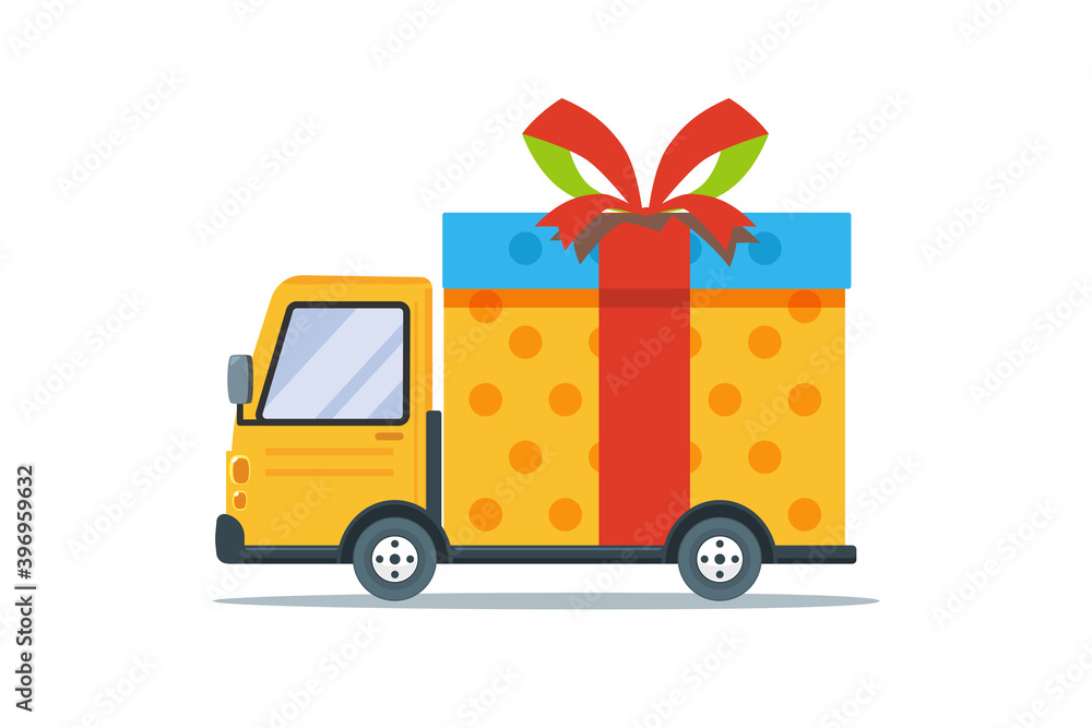 A transportation car with a big present. Isolated vector Illustration A transportation car with a big present. Isolated vector Illustration