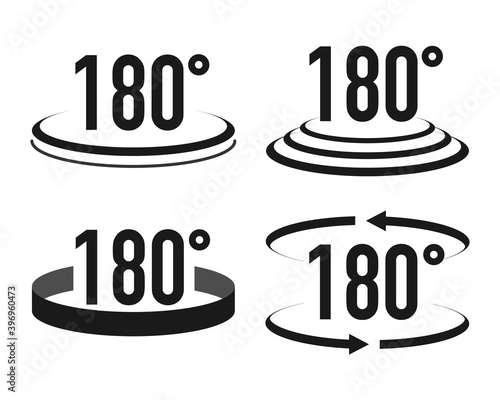 Set of 180 degrees view icons in different style. Vector illustration.