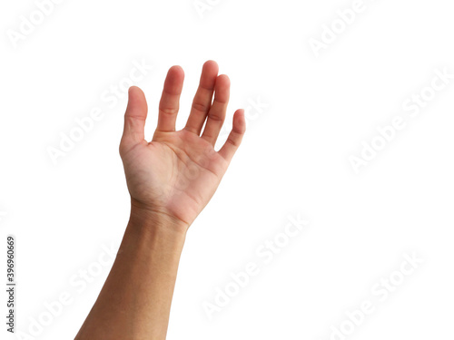 hand of asian man is in show gesture on white background