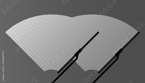 Car windscreen wiper glass, two wiper cleans the windshield on gray background. Flat design. Vector illustration.