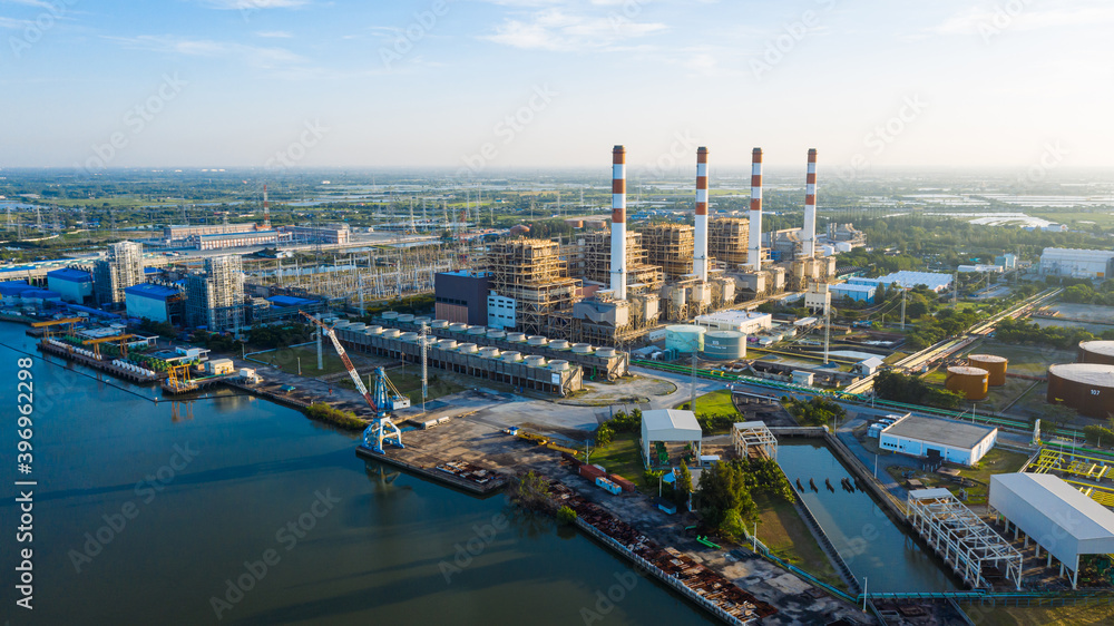 Αυτοκόλλητο Aerial view morning time scene of  Bang Pakong power plant