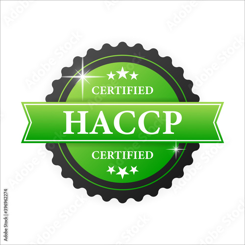 HACCP certified green rubber stamp with green rubber on white background. Realistic object. Vector illustration.