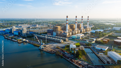 Photography Aerial view morning time scene of  Bang Pakong power plant