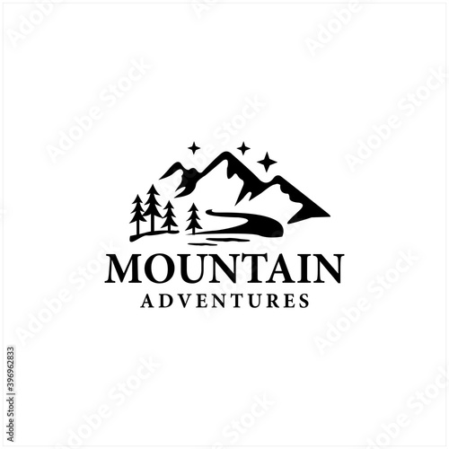 Mountain illustration, outdoor adventure. Vector graphics for a t shirt and other uses. 