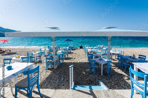 Kokkari Village coastal view in Samos Island of Greece.