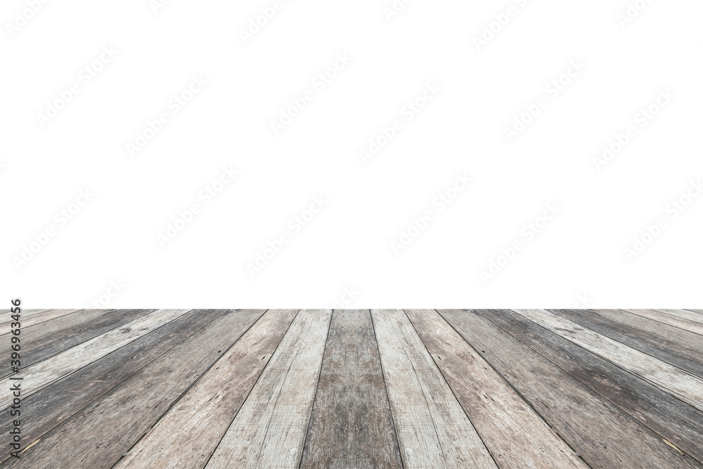 Empty wooden table top isolated on white background for product display montage Empty wooden table top isolated on white background for product display montage