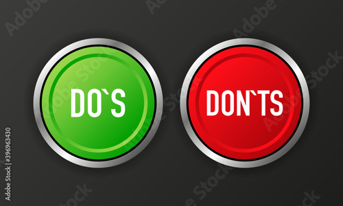 Dos and Donts button. Approved and Rejected. Positive feedback concept. 3D realistic button. Vector illustration.