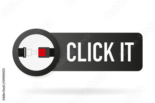 Click it black label on white background. Vector illustration.