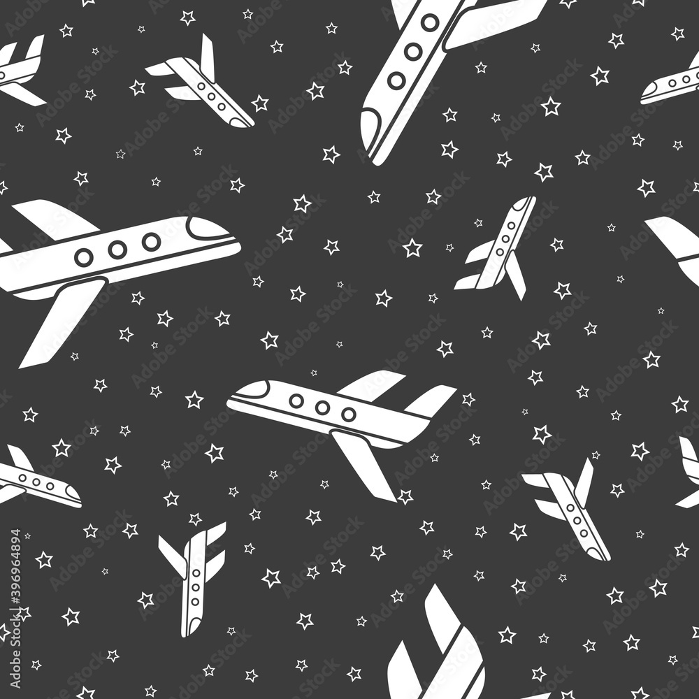 Wrapping paper - Seamless pattern of an airplane in fly for vector graphic design Wrapping paper - Seamless pattern of an airplane in fly for vector graphic design