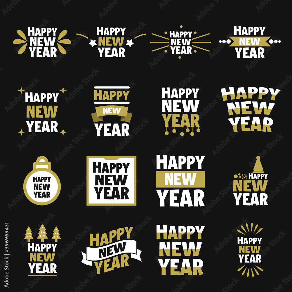 Set, collection Happy New Year 2021, simple lettering typographies, gifts or invitational card, invitation, decorated can be used on websites, invitational cards, visit cards, promotions EPS Vector