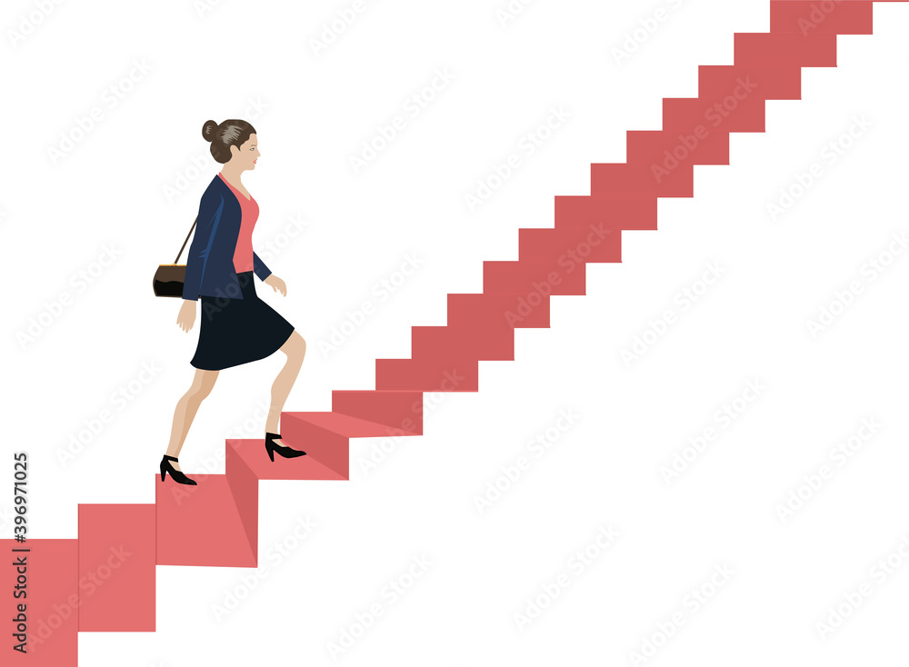 Vector - Businesswoman Go Up Stair Illustration Vector - Businesswoman Go Up Stair Illustration